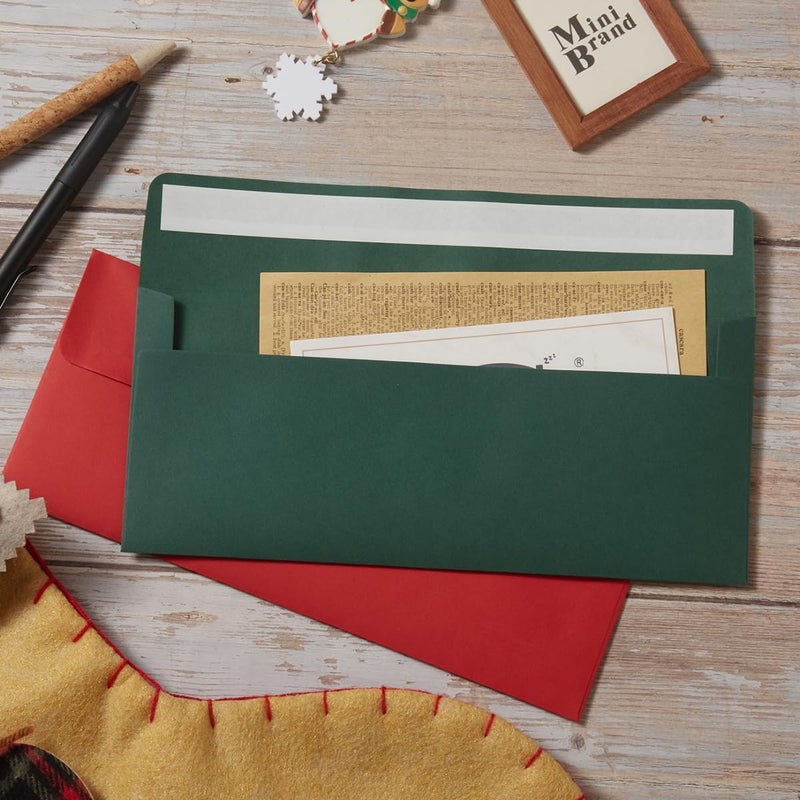 Wishop 50 Pack #10 Business Envelopes Self Seal 4x9 Standard Envelopes for Business, Invoices, Letter Mailing, 4 1/8 x 9 1/2 Inches (Christmas Green/Red, 4.13 x 9.49) - Image 4